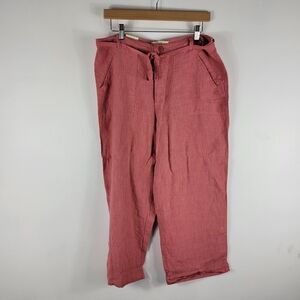 New Linden Hill Linen High Waist Wide Leg Cropped Drawstring Pants